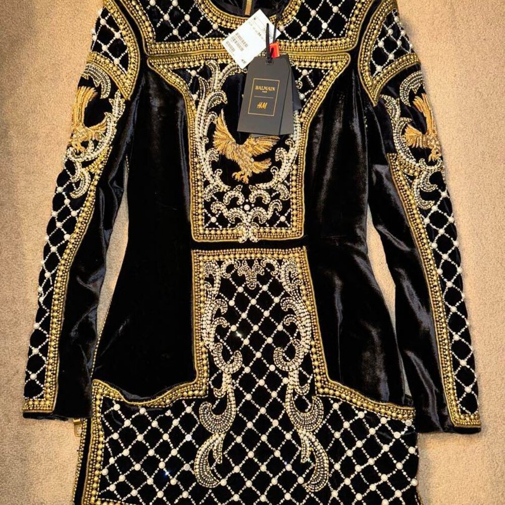 [SOLD]Balmain x H&M Gold Beaded Embroidered Dress Size US 4 EU 34